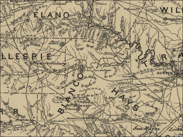 Historic Map of Blanco County, circa 1865 Historic Map of Blanco, circa 1865